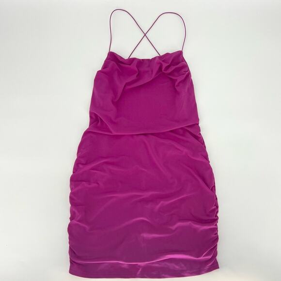 Just Quella Bodycon Mini Dress Spaghetti Straps Fuschia US 12-14 - Picture 1 of 15